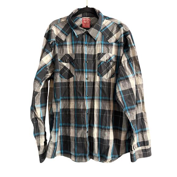 Wrangler RED Men's Black Blue Long Sleeve Button Down Shirt Size XX Large 2X - Picture 1 of 5